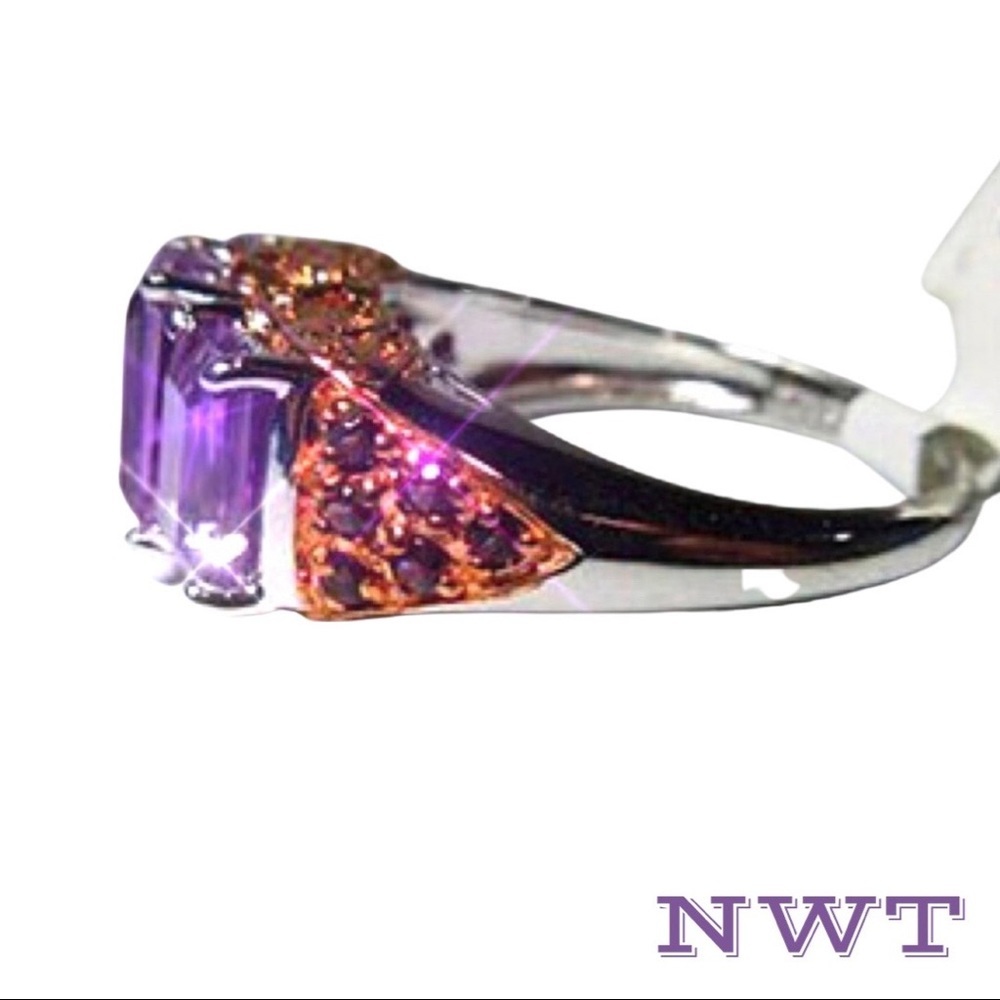 NEW in BOX 🆕 Amethyst Sterling Ring Trilogy Ring - Picture 3 of 10